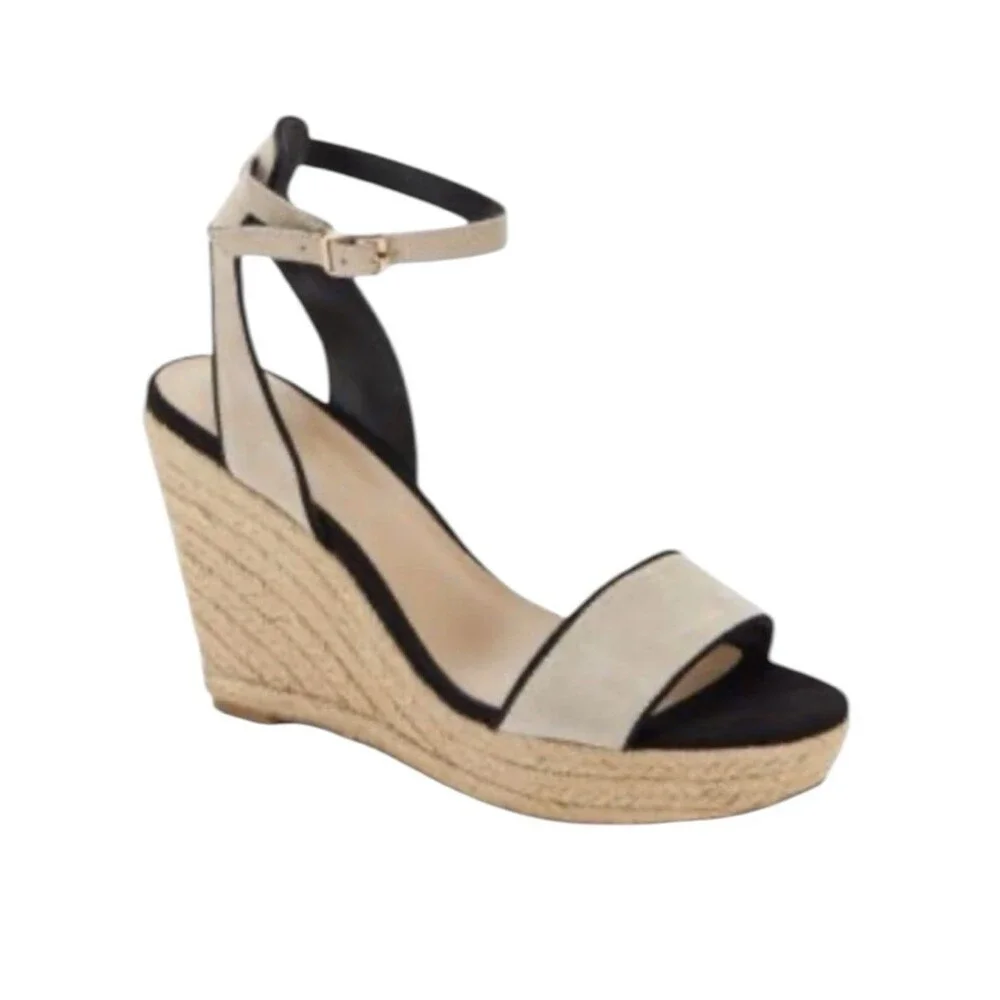 Saks 5th Avenue Shelby Platform Wedge Sandals Kid Suede Leather Sz 8.5